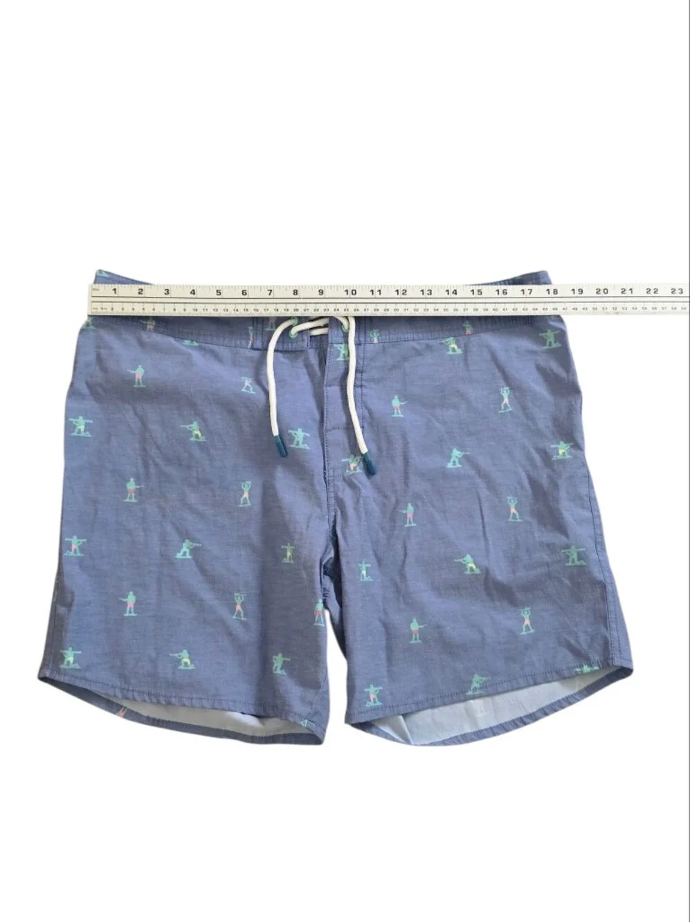 chubbies Light Blue Swim Shorts with Mint Surfer Motif Size 36